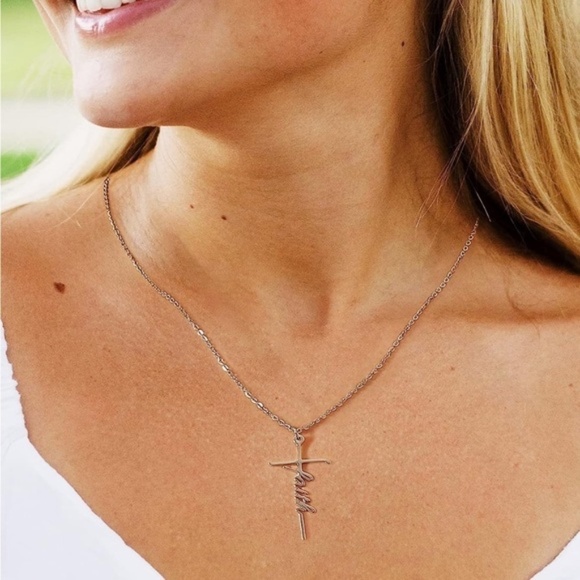 Silver Stainless Steel Cross Faith Chain Necklace - Picture 2 of 3